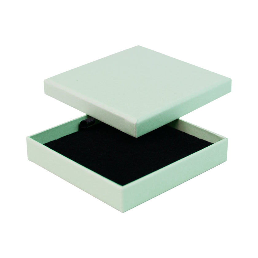 Green square recyclable eco kraft box with black insert.