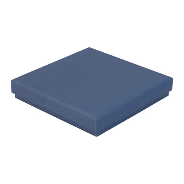 Blue square recyclable eco kraft box with closed lid.