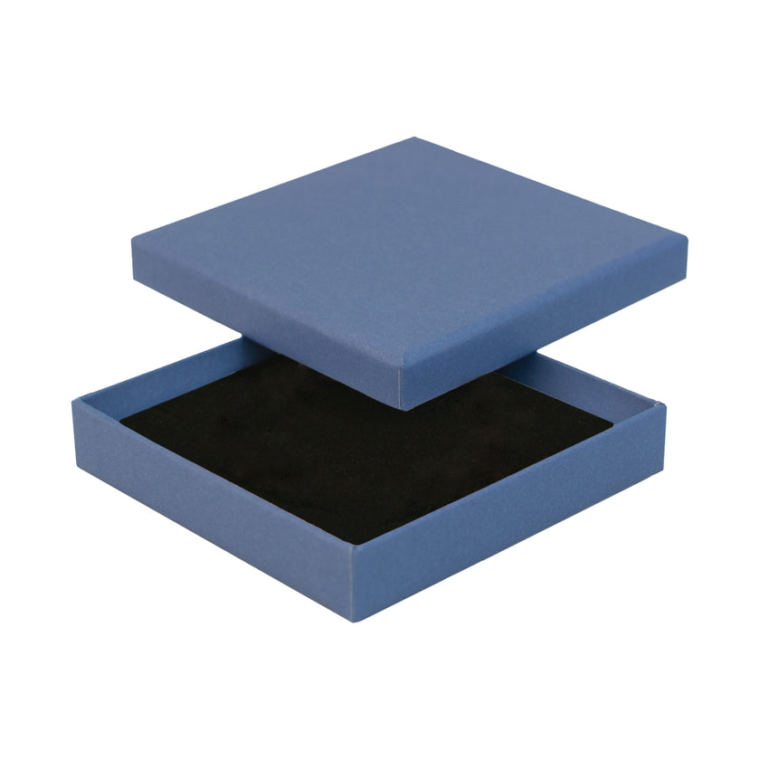 Blue square recyclable eco kraft box with black insert.