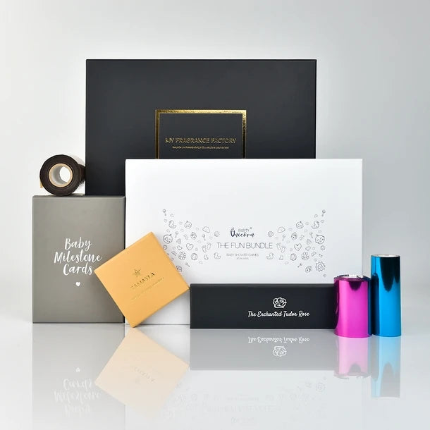 Collection of gift boxes with hot foil printing